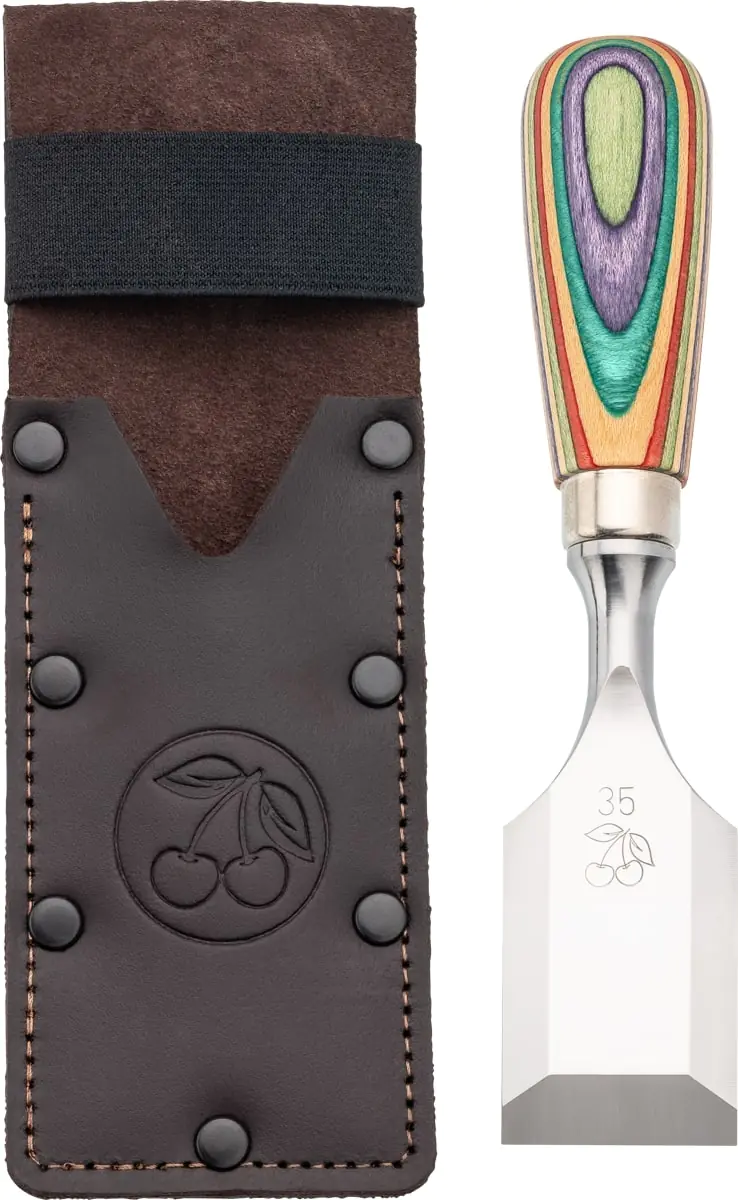 W.I.N.A.C. Short Chisel 35 mm in Leather Holster with Skateboard Handle CHERRIES