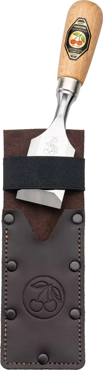 Short Bent Gouge 35 mm in Leather Holster with Beech Handle KIRSCHEN