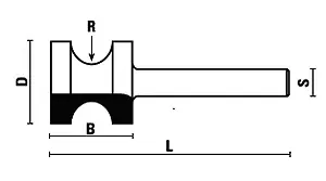 Half-round router bit with 8 mm shank