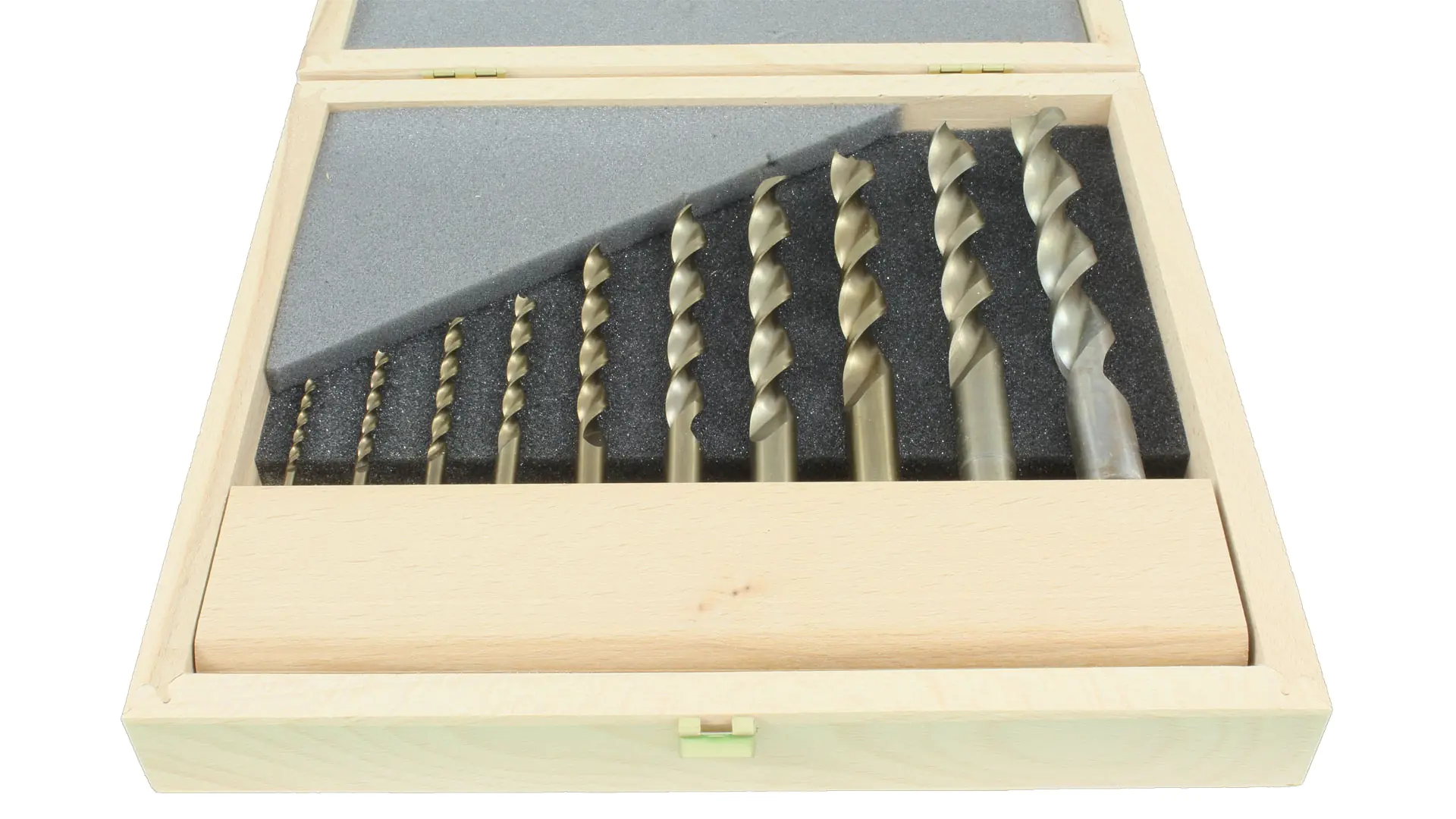 Set of 10 Brad Point Drills HSS-G in wooden Box Serie 1594 FAMAG