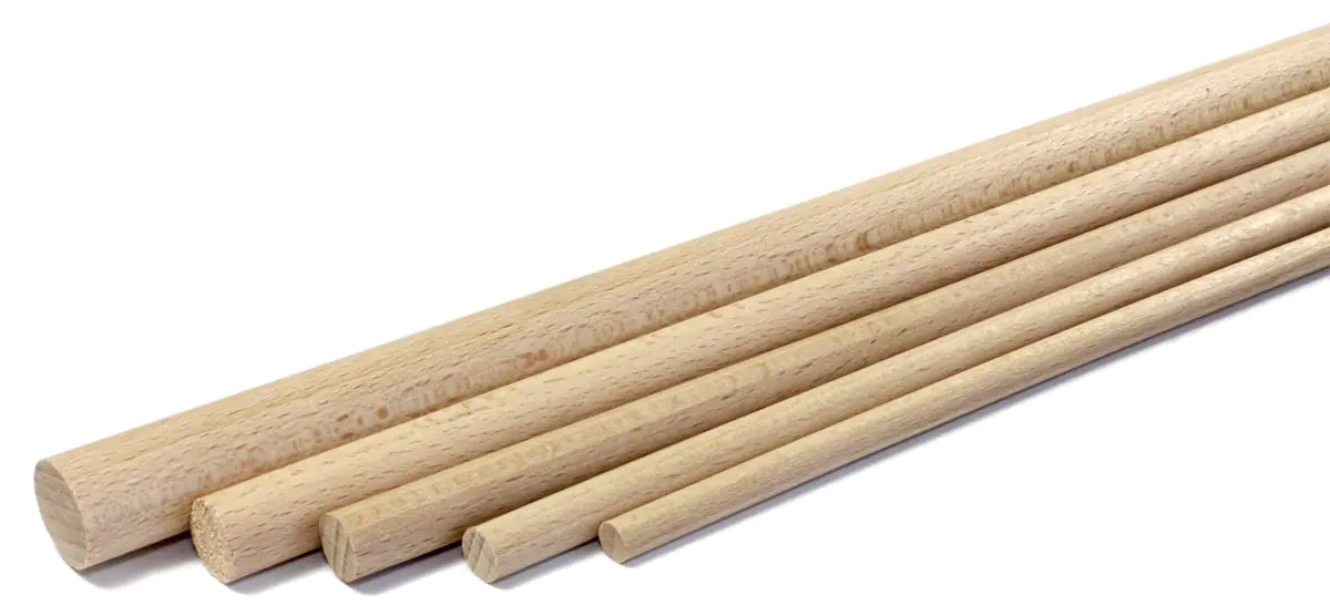 Round rod made of beech wood, smooth surface