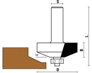 Raised Panel Bit with Ball Bearing TCT D=42mm B=13mm L=62mm Angle=25° S=12mm KLEIN