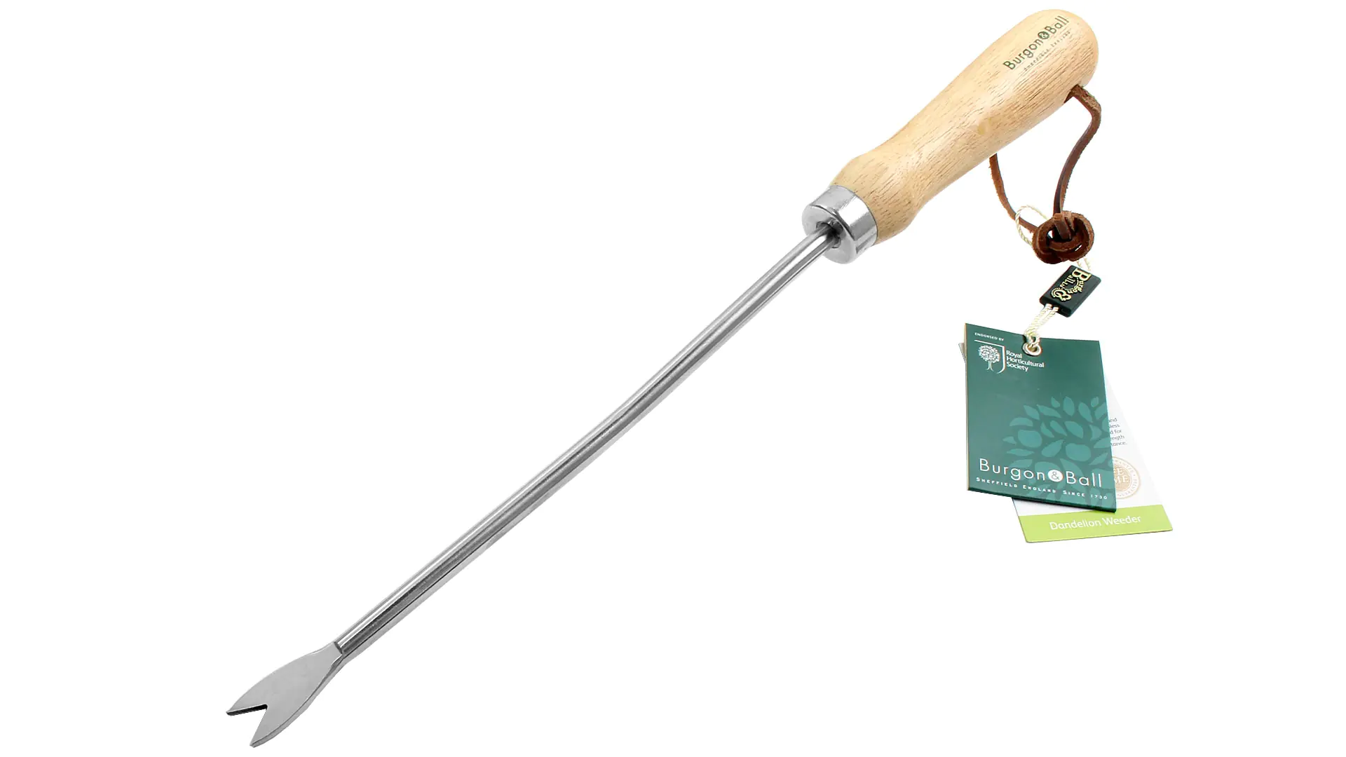 Stainless Dandelion Weeder with wooden Handle Total Length 360 mm = 14 in. BURGON & BALL