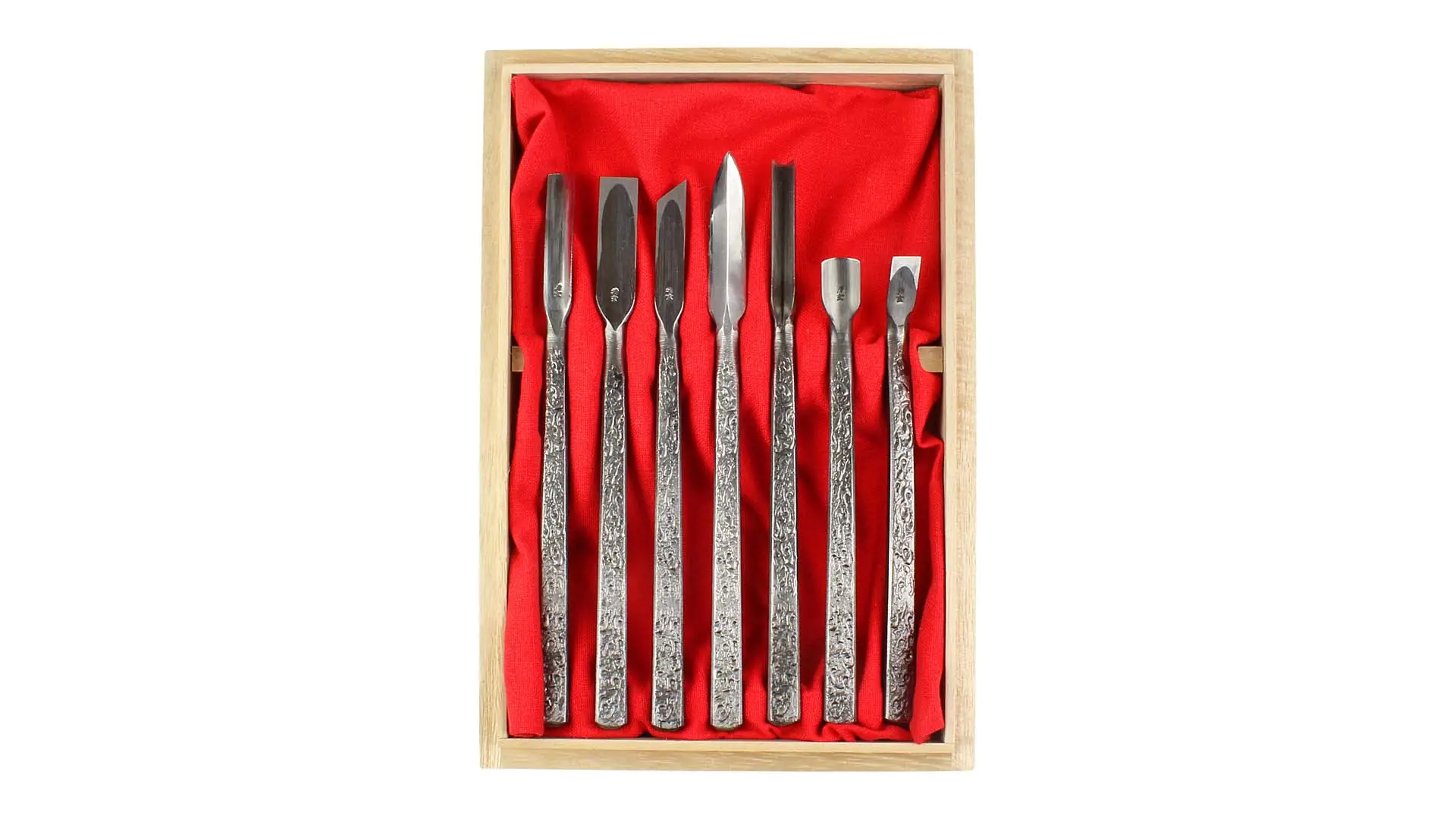 Carving Tool Set Ryu with All-Steel Handles  7 pieces in Wooden Box KAWASEI