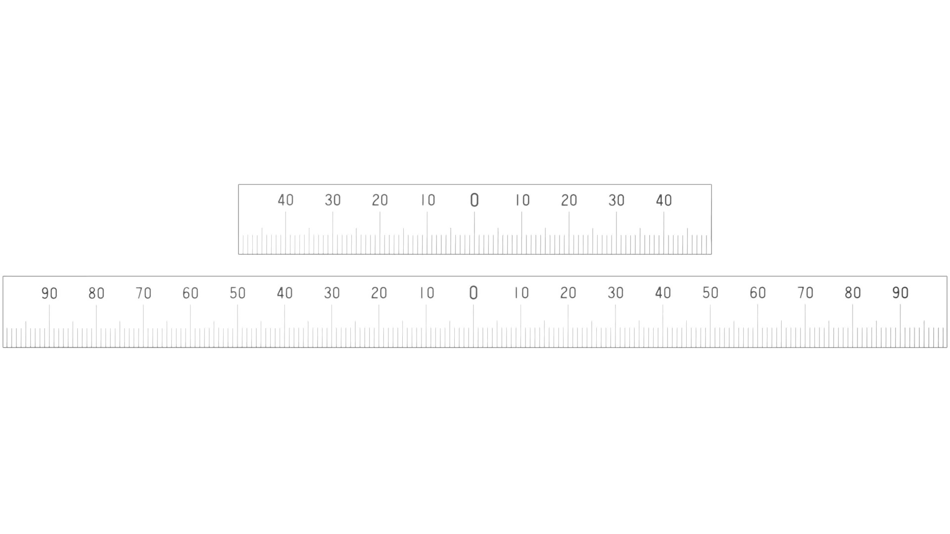 Steel rulers with zero point centered - mm scale at the bottom edge