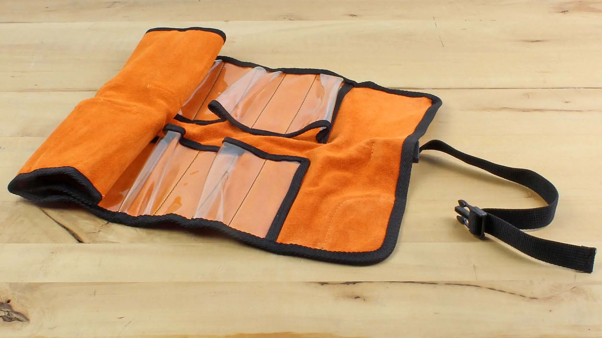 Leather Tool Roll with Plastic Pockets for 12 Tools TWO CHERRIES
