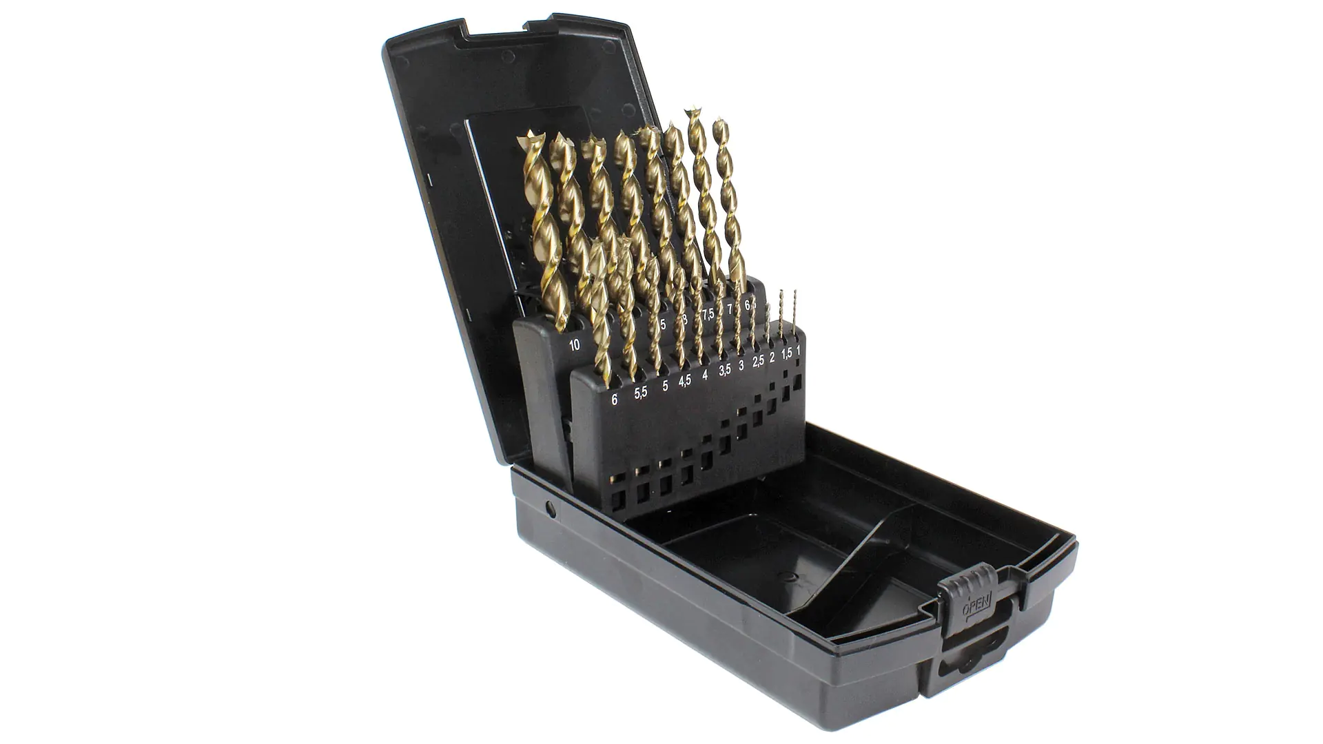 Set of 19 Brad Point Drills HSS-G in Plastic Box Serie 1594 FAMAG