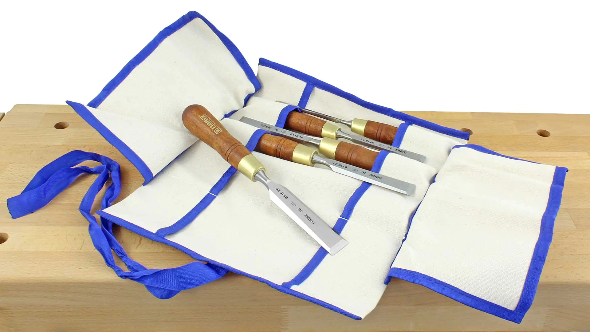 Set of 5 Chisels 6-12-16-20-26mm in Canvas Tool Roll WOOD LINE PLUS NAREX