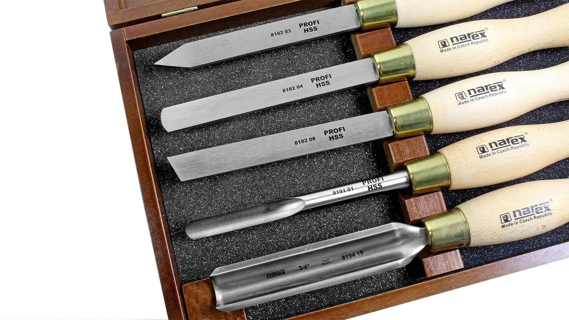 5 Piece Woodturning Set HSS in wooden box NAREX 5 Piece Woodturning Set HSS in wooden box NAREX