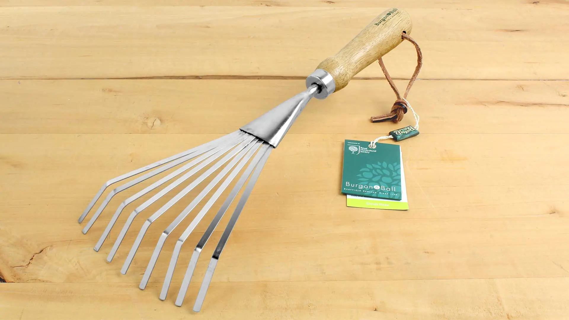 Stainless Shrub Rake with wooden Handle Total Length 410 mm = 16 in. BURGON & BALL