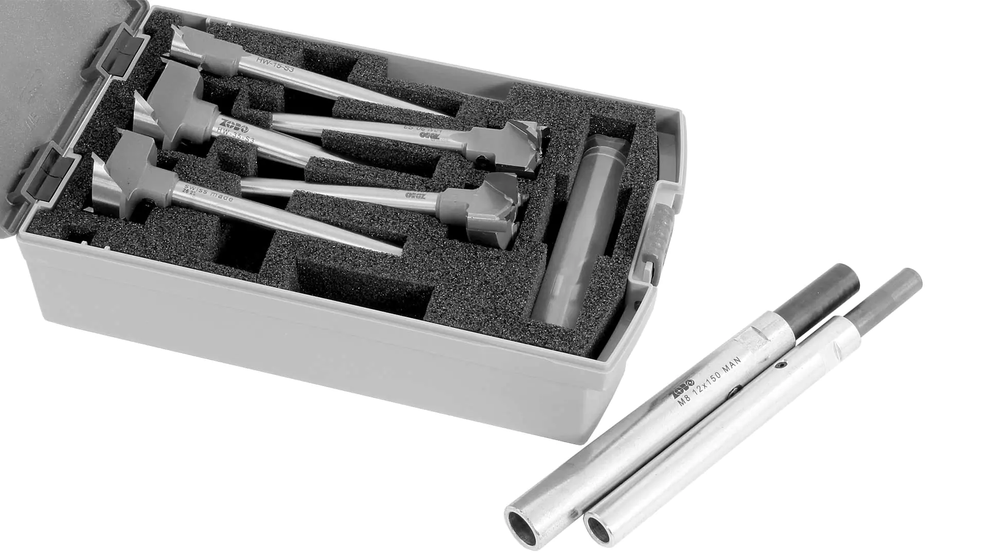 ZOBO Bohrersatz WD HW S3 15-20-25-30-35mm 1 Zentrierspitze 1 Zentrierbohrer 1 Innensechskantschluessel 2 Verlaengerungen