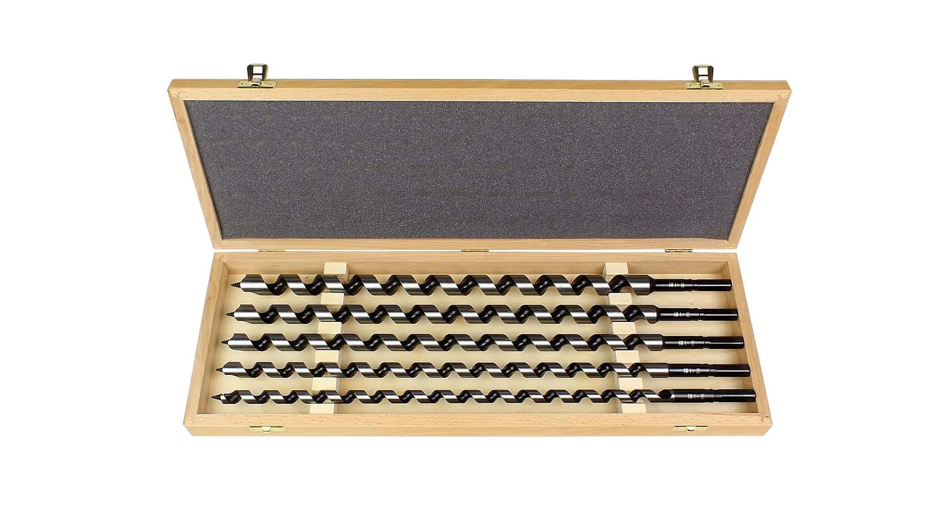 Auger Bit Set 12-14-16-18-20 mm CL 390 mm TL 460 mm in Wooden Box FISCH