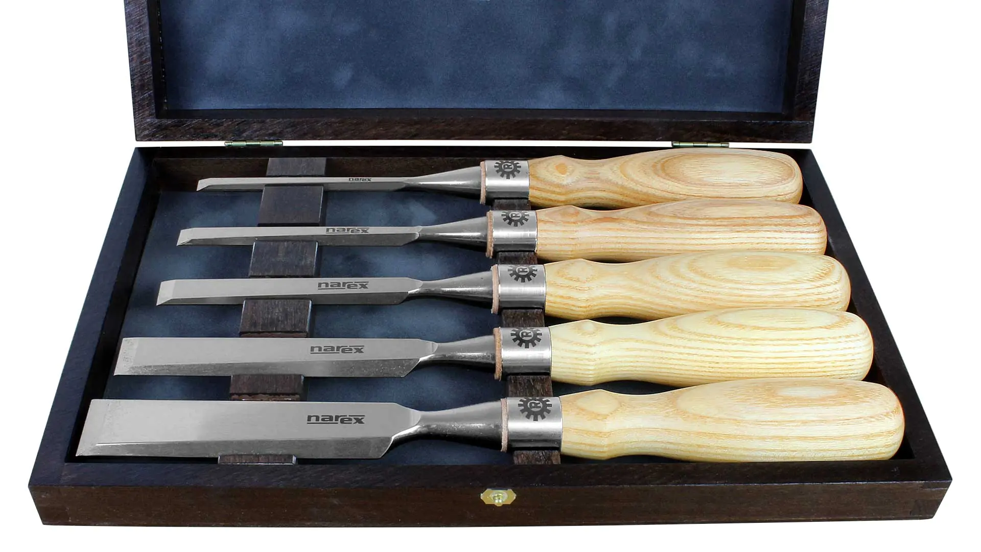 Set of 5 Chisels RICHTER 6.35-9.5-12.7-19.05-25.4 mm in Wooden Box NAREX