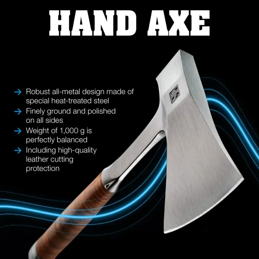 Hand axe with leather handle incl. leather beit bag