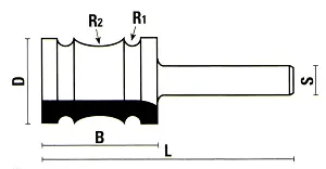 Multi Radius Bit TCT D=19mm B=25mm L=55mm R1=2mm R2=6mm S=6mm KLEIN