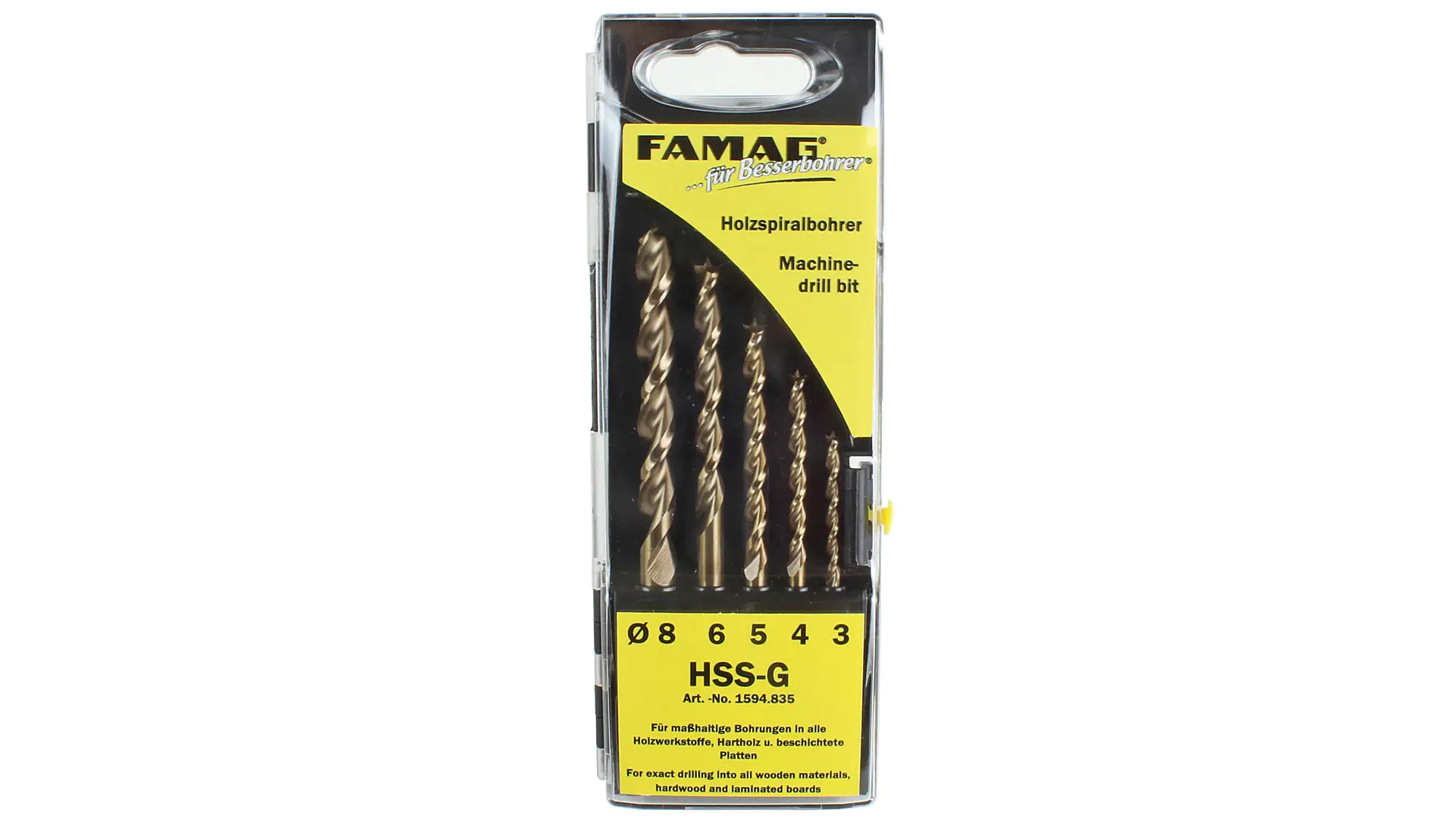 Set of 5 Brad Point Drills HSS-G in Blister Series 1594 FAMAG Set of 5 Brad Point Drills HSS-G in Blister Series 1594 FAMAG