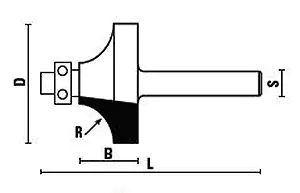 Roundover Cutter with Ball Bearing HM D=19.1mm B=9.5mm L=59mm R=3.2mm S=12mm KLEIN Roundover Cutter with Ball Bearing HM D=19.1mm B=9.5mm L=59mm R=3.2mm S=12mm KLEIN