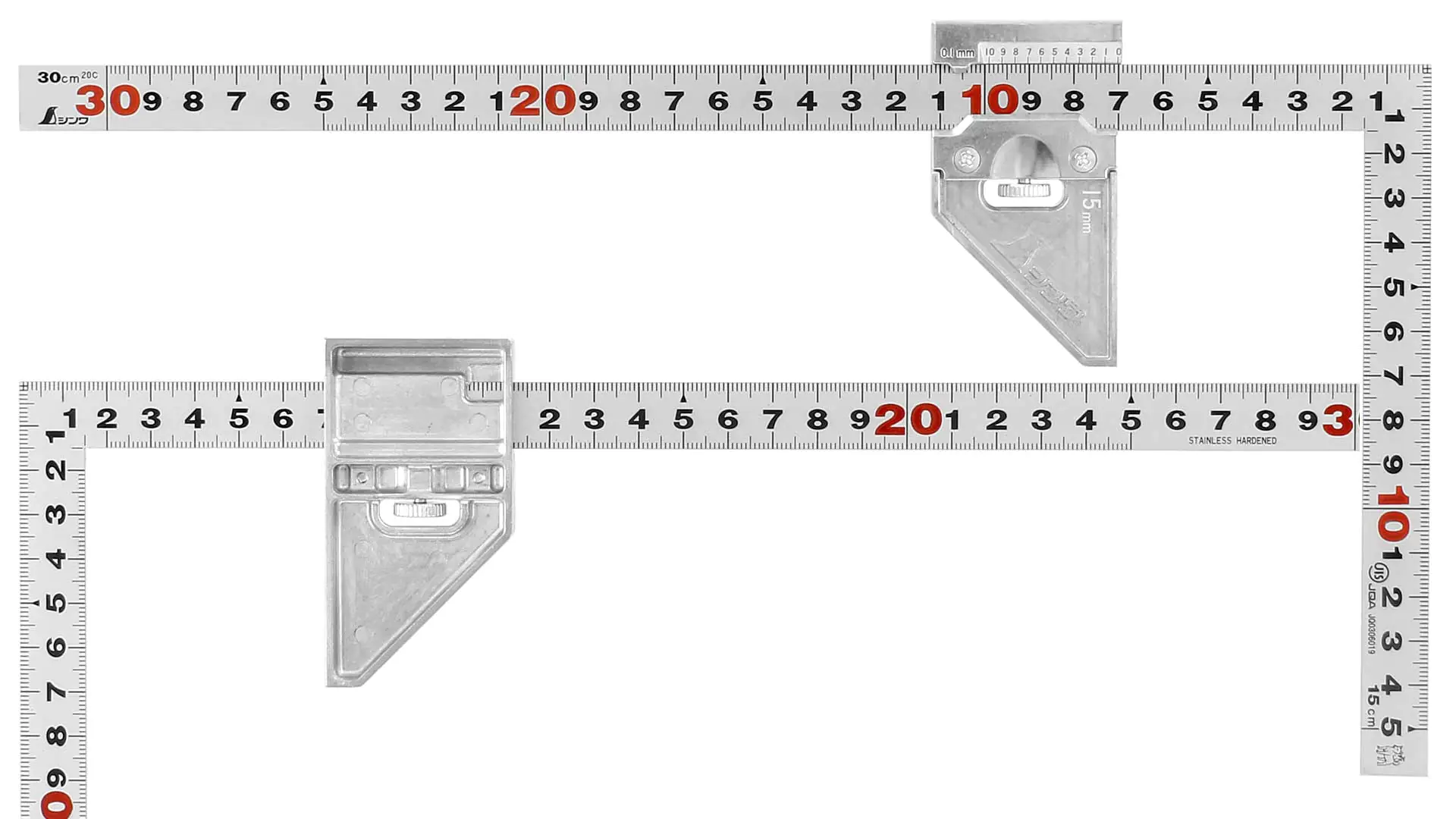Japanese Midi Framing Square 30 cm cross section 15 x 1 mm with Metal Stopper SHINWA