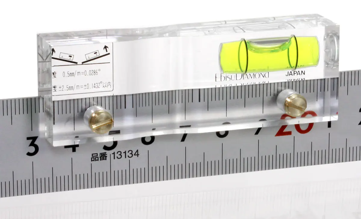 Ruler Level Acrylic with one Vial with 2mm-slot to fix on Rulers Length=75mm Width=15mm Height=25mm