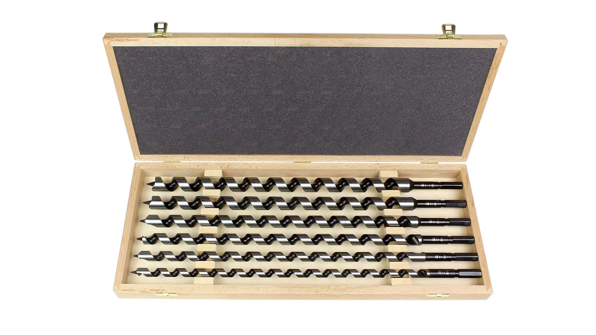 Auger Bit Set 12-14-16-18-20-22 mm CL 390 mm TL 460 mm in Wooden Box FISCH