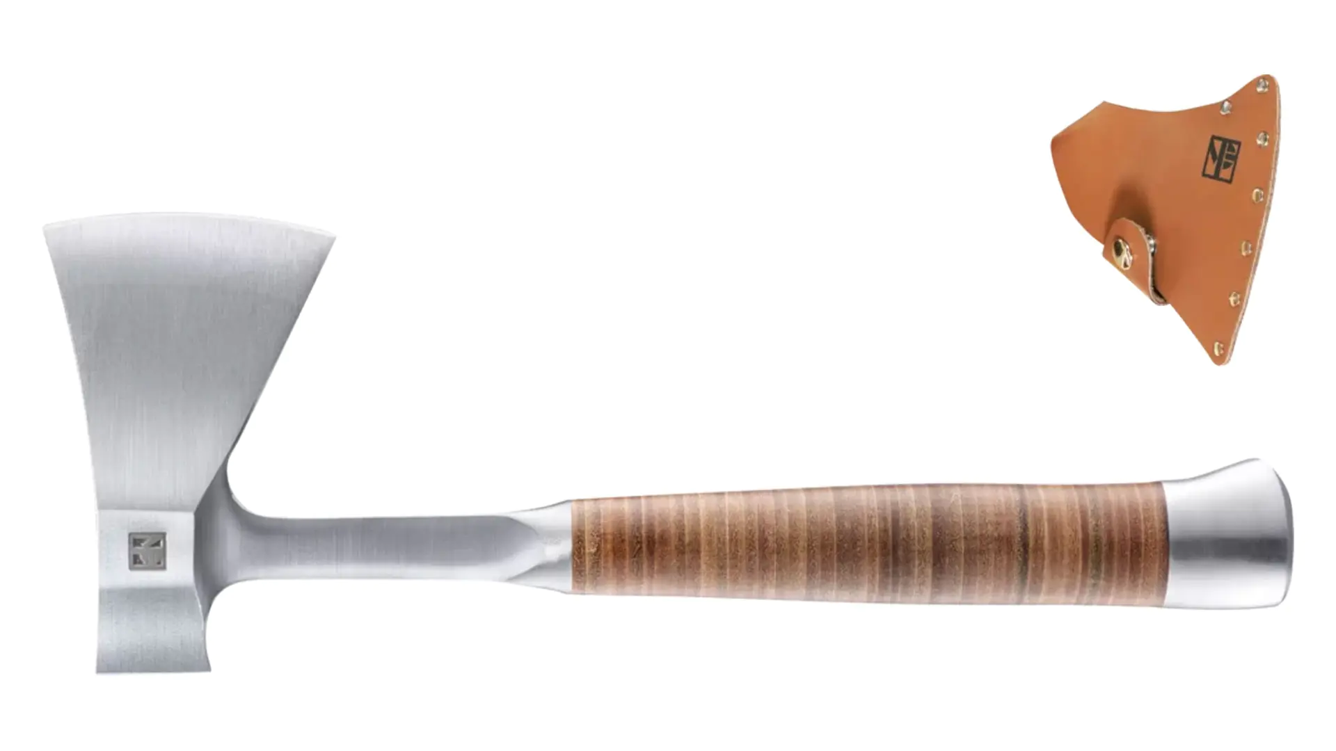 Hand axe with leather handle incl. leather beit bag