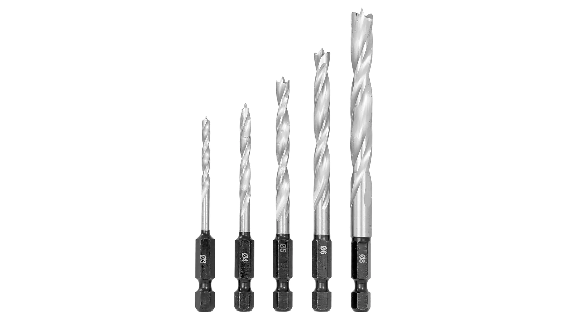 Wood Drill Bit Set 3-4-5-6-8 mm Hex Shank 6.35 mm FISCH
