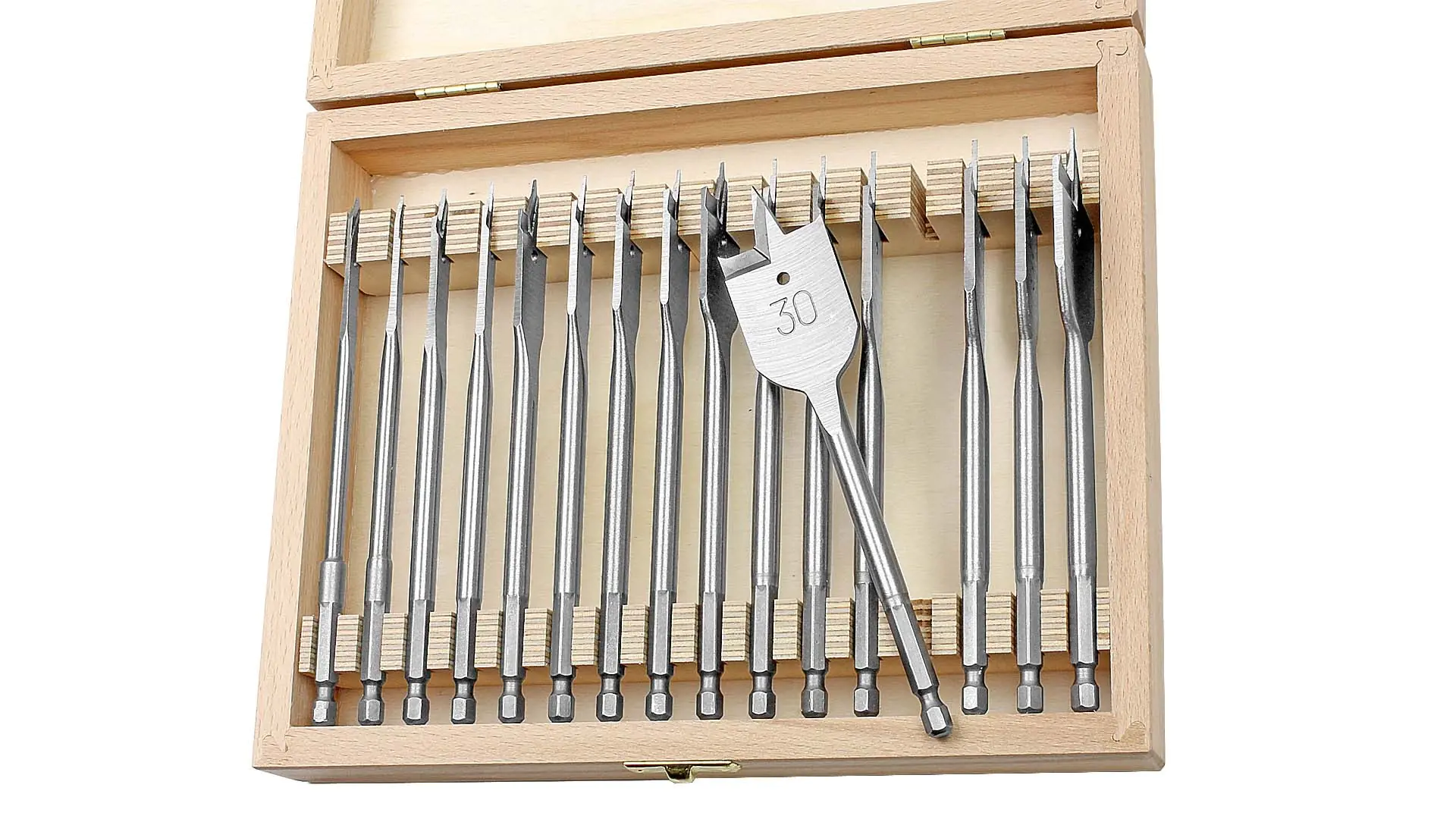 Set of 16 Flat Wood Bits 6-8-10-12-14-16-18-20-22-24-25-28-30-32-35-38mm