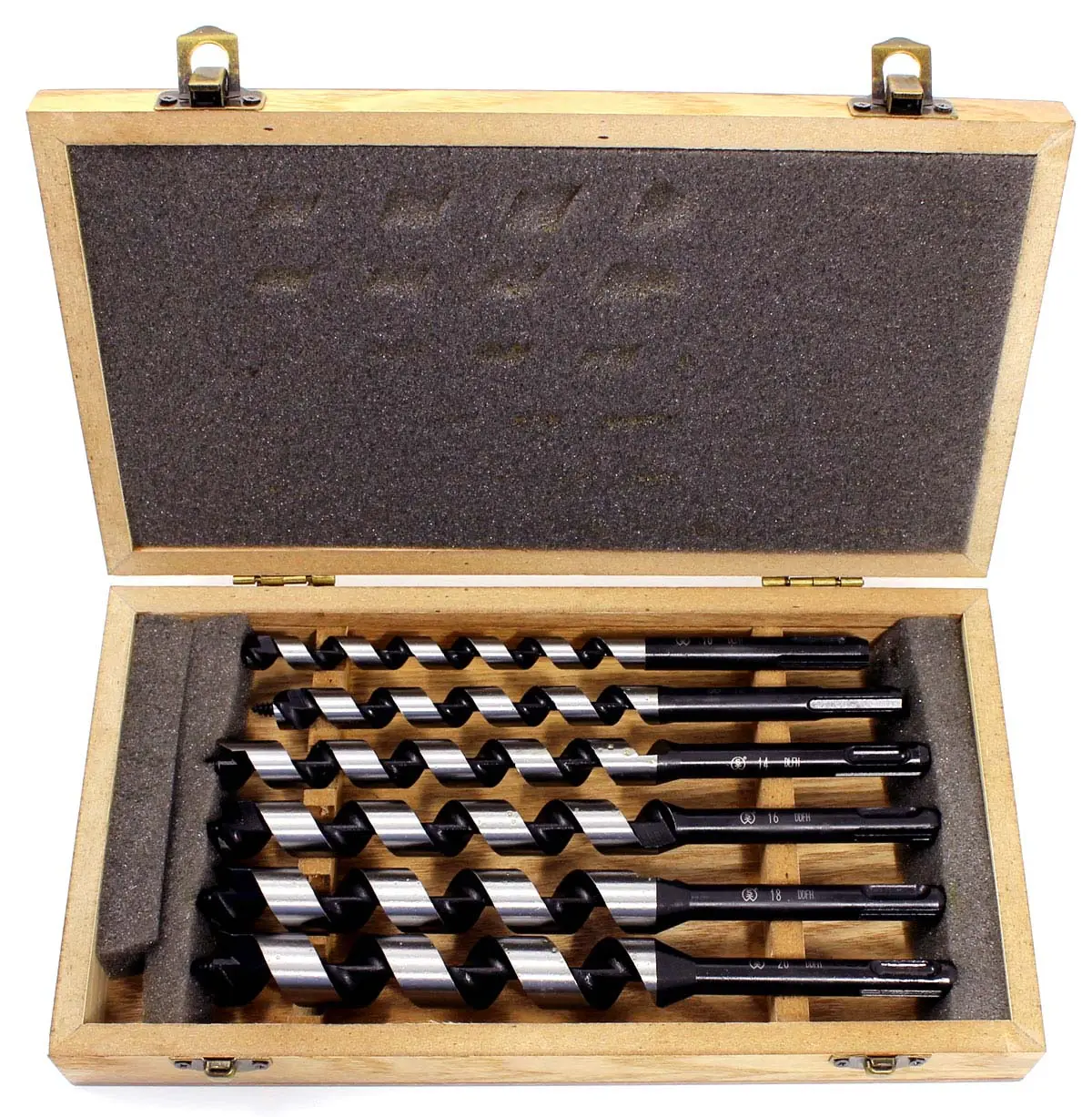 6 pcs Set Auger Bits 10-12-14-16-18-20mm with SDS-plus Shank in Wooden Box ONISHI