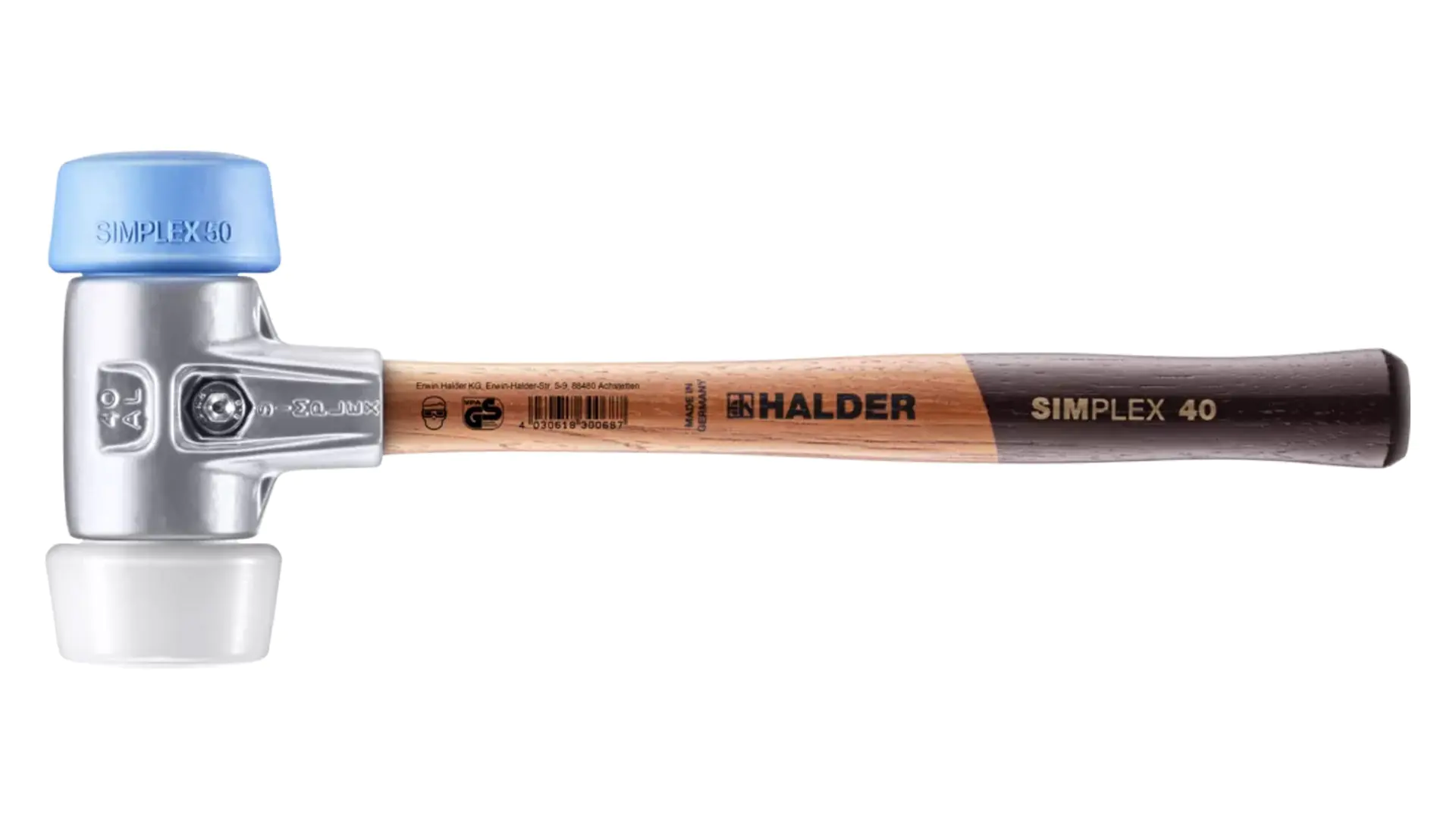SIMPLEX soft-face mallet with aluminium housing and wooden handle HALDER