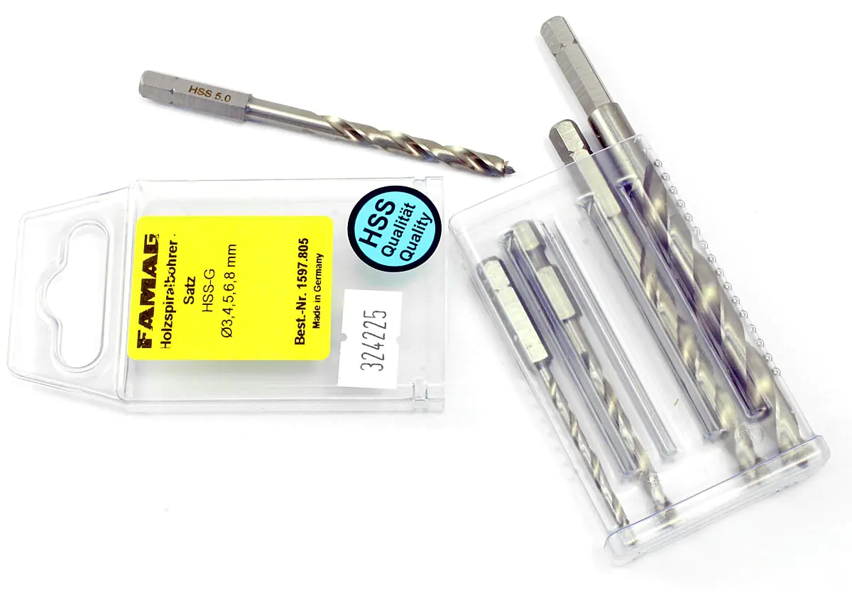 Set of 5 Brad Point Drill Bit long HSS-G 3-4-5-6-8mm FAMAG