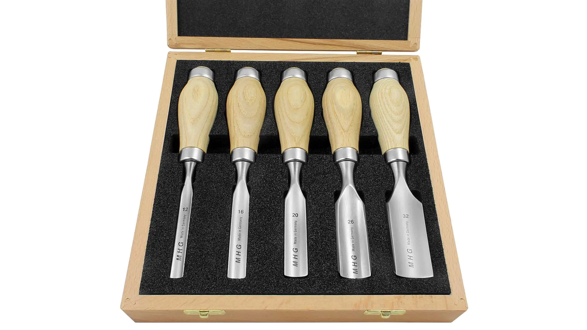 Set Butt Chisel Gouges 12-16-20-26-32mm in Wooden Box MHG