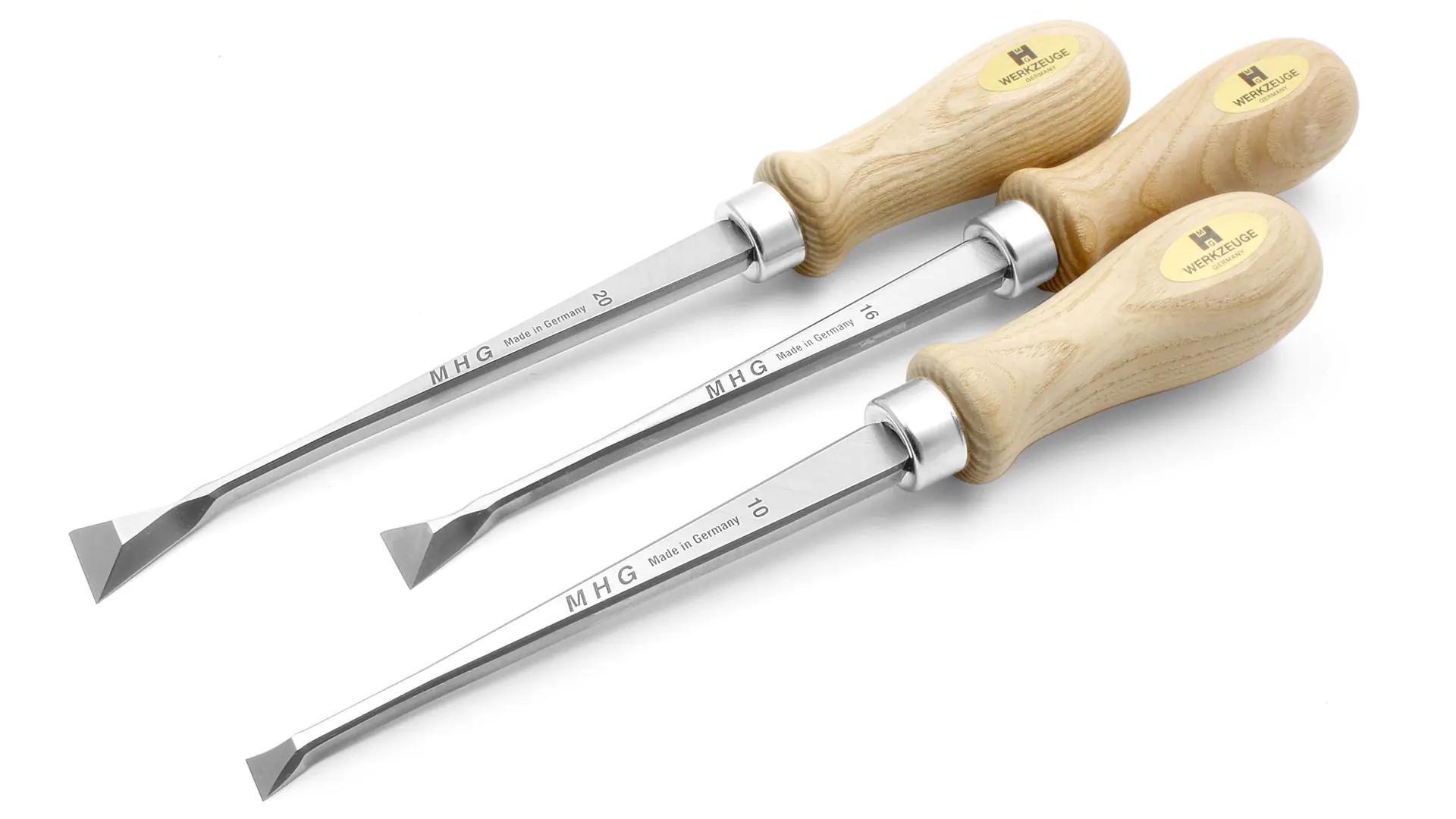Set of 3 Fishtail Paring Chisels 10-16-20 mm in paper Box MHG