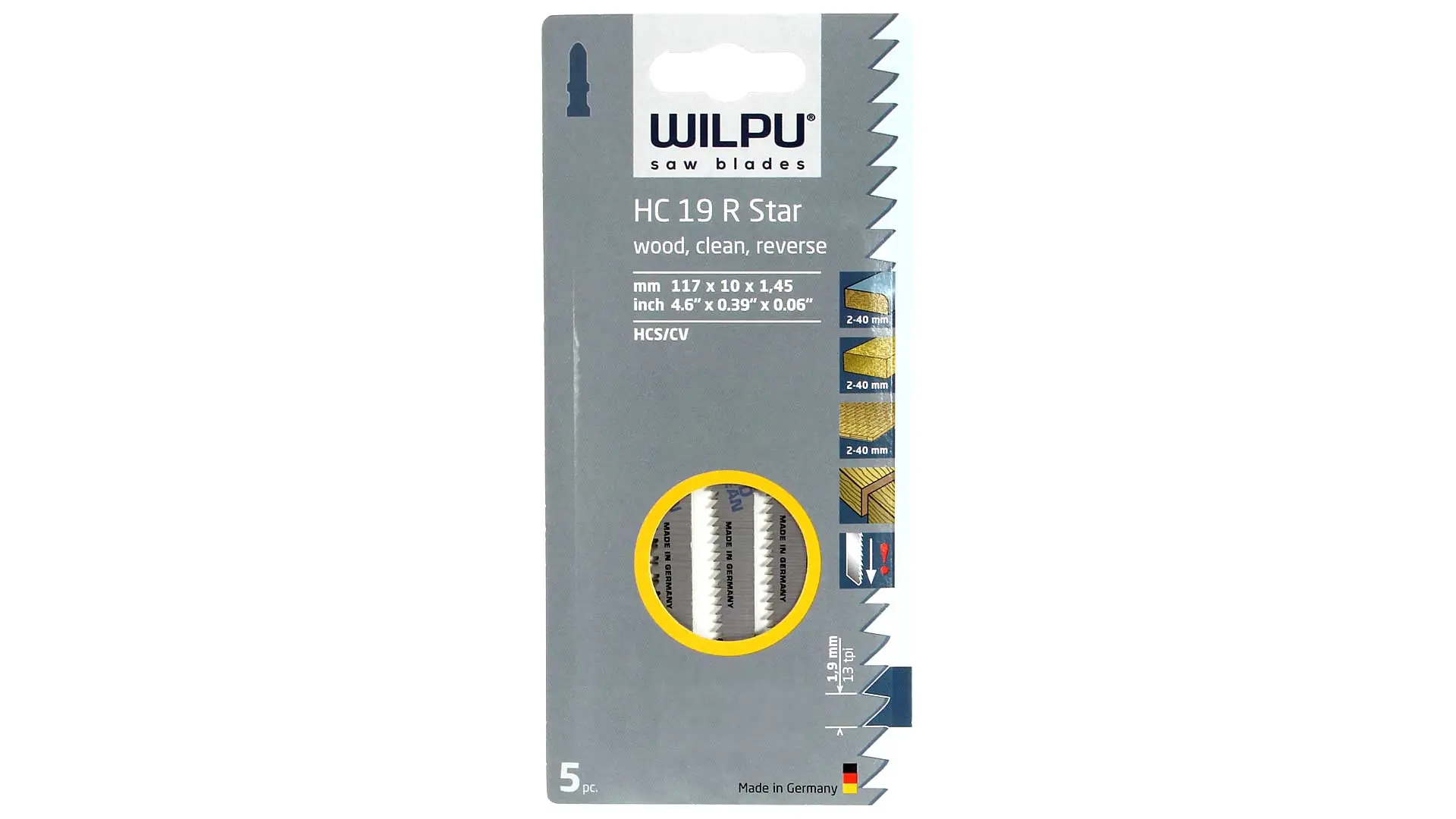 Jig Saw Blade 5-piece Set HC 19 R STAR WILPU