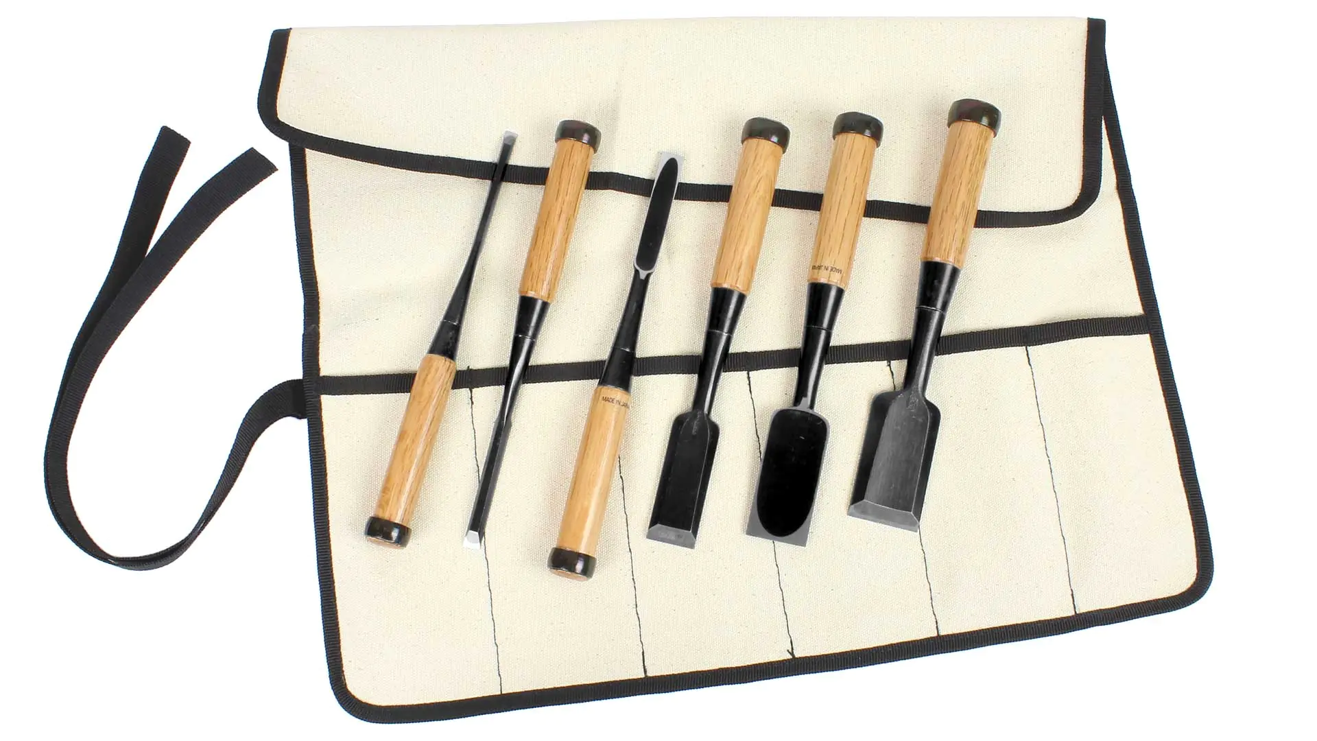 Set of 6 Japanese Chisels 6-9-12-18-24-30 mm in Canvas-Tool Roll KOSHIMITSU