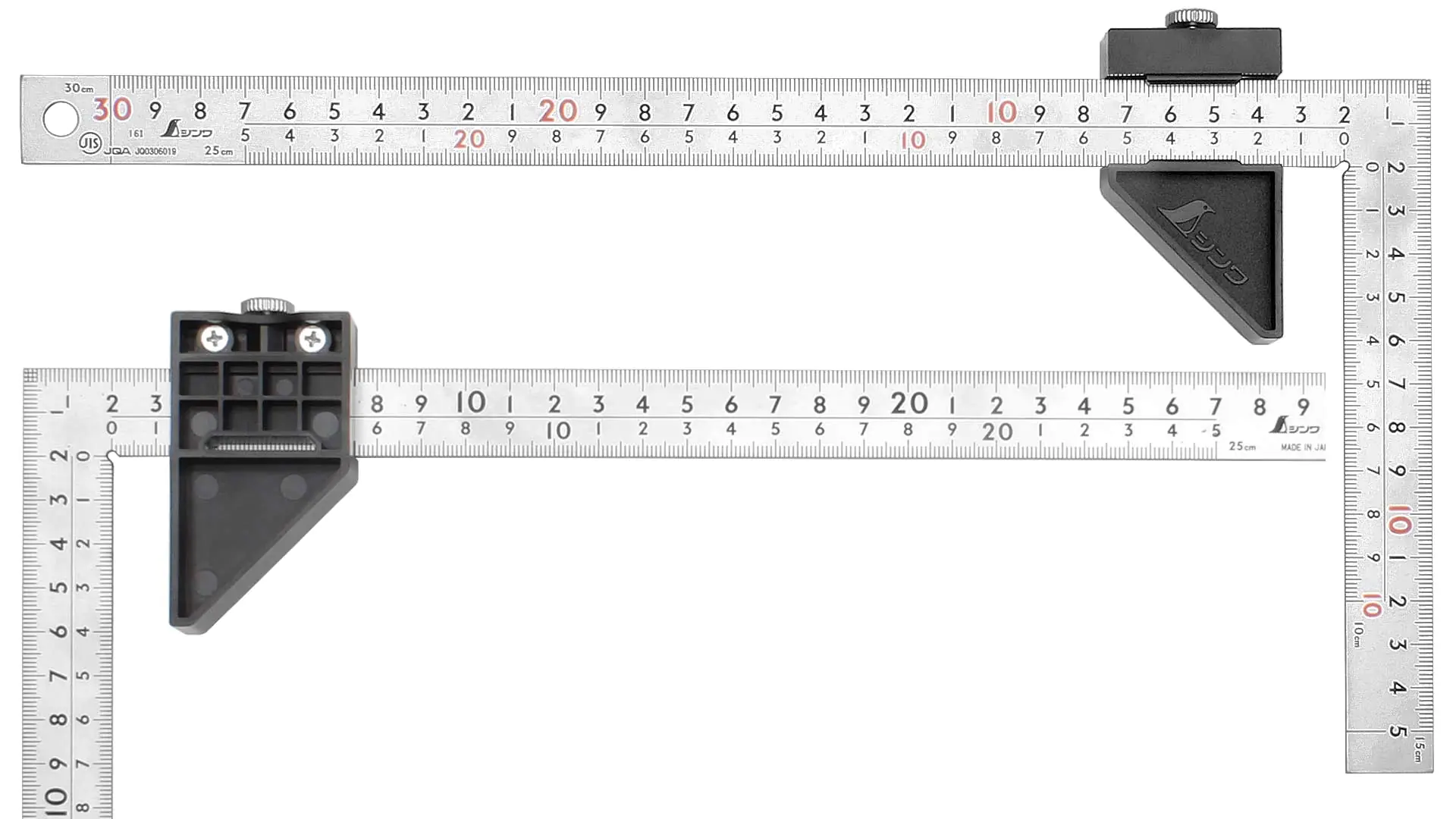 Japanese Midi Framing Square 30 cm cross section 20 x 2 mm with Plastic Stopper SHINWA