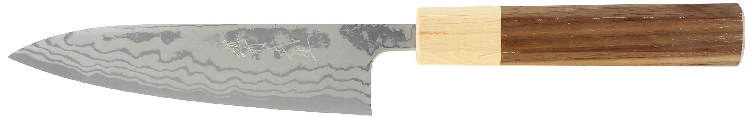 Aogami Damascus Petty Knife 135mm with Walnut Handle Shiro Kamo