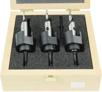 Drill Bit and Countersink Set 3-4-5 mm with Depth Stop in Wooden Box FAMAG
