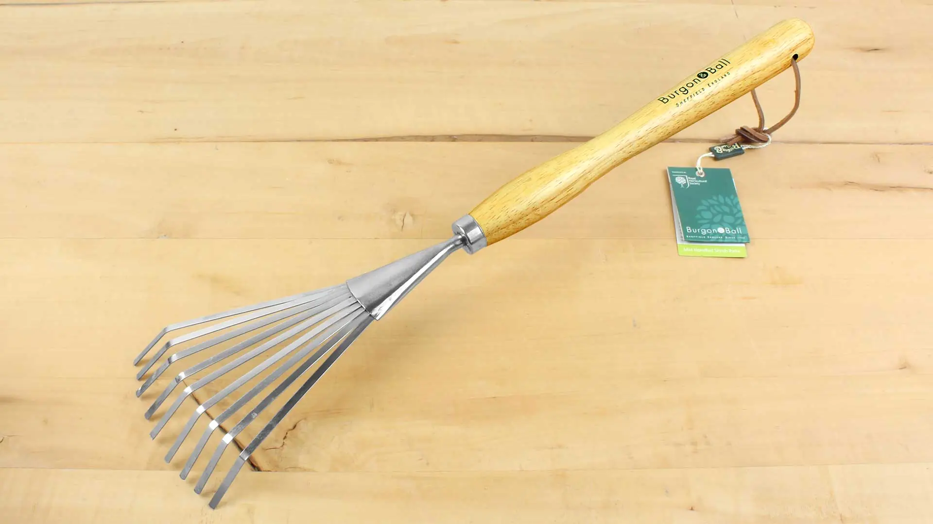 Stainless Shrub Rake with long wooden Handle Total Length 580 mm = 23 in. BURGON & BALL