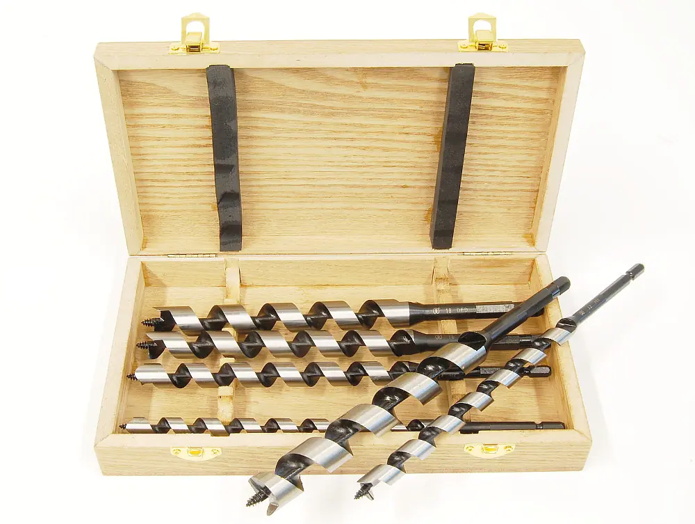 6 pcs Set Auger Bits 10-12-14-16-18-20mm O/L 235mm in Wooden Box