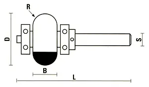 Edge Fluting Bit with double Ball Bearing TCT D=23mm B=10mm L=61mm R=5mm S=6mm KLEIN