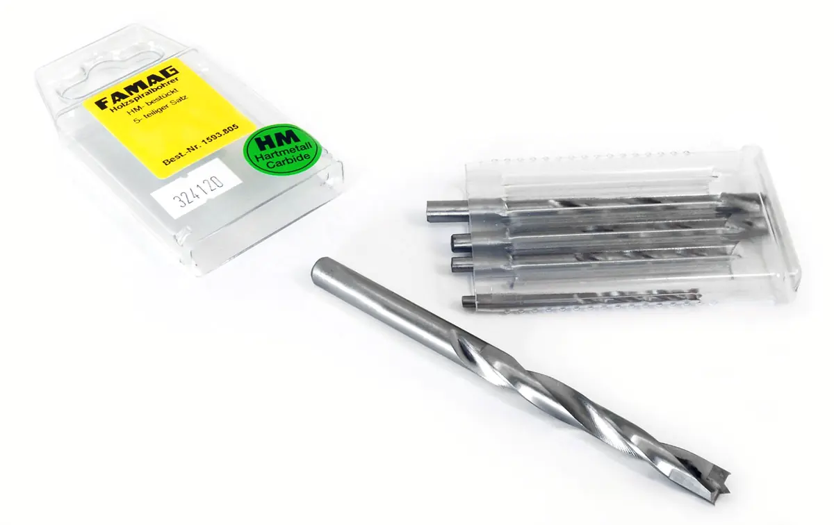 5 pc Set Brad Point Drills Carbide tipped 3-4-5-6-8mm Serie1593 FAMAG 5 pc Set Brad Point Drills Carbide tipped 3-4-5-6-8mm Serie1593 FAMAG