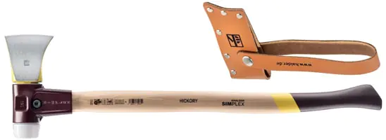 SIMPLEX splitting axe thin shape with cast iron housing and hickory handle incl. leather cutting protection SIMPLEX splitting axe thin shape with cast iron housing and hickory handle incl. leather cutting protection