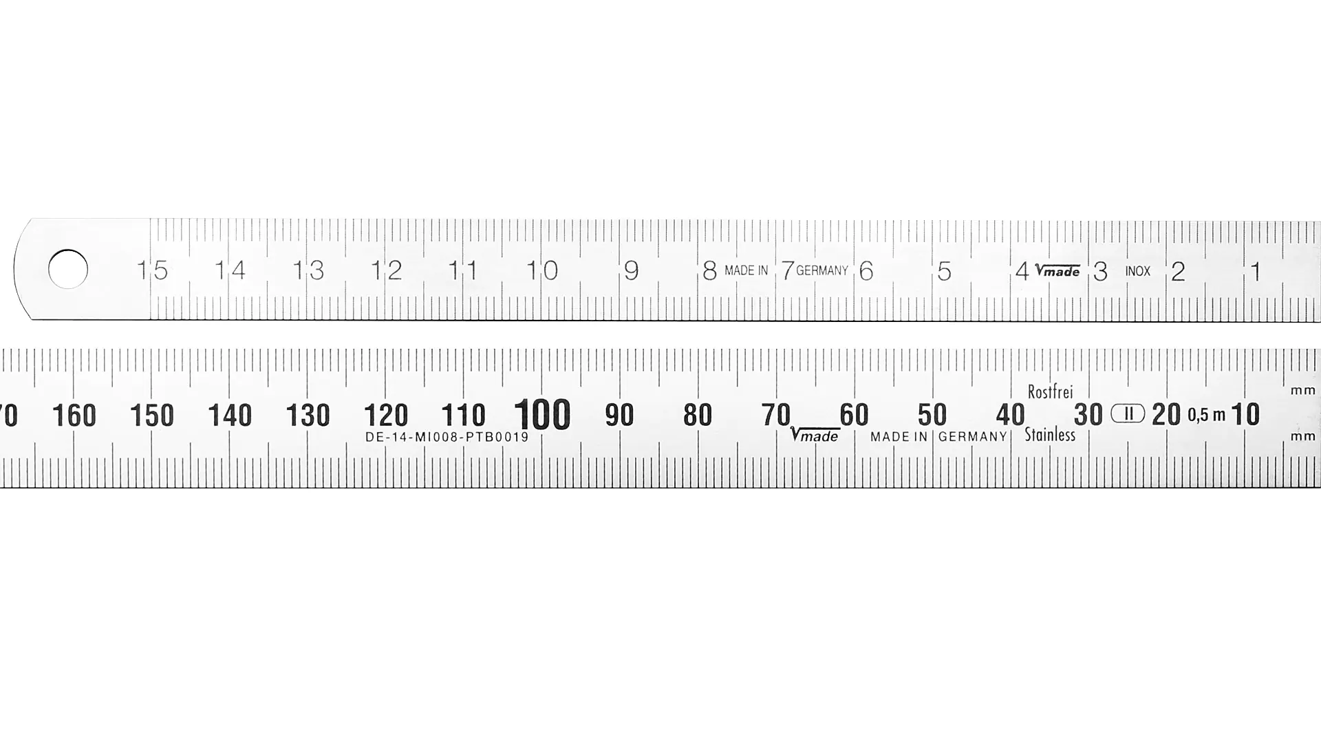 Steel ruler, reading from right to left, mm graduation, flexible