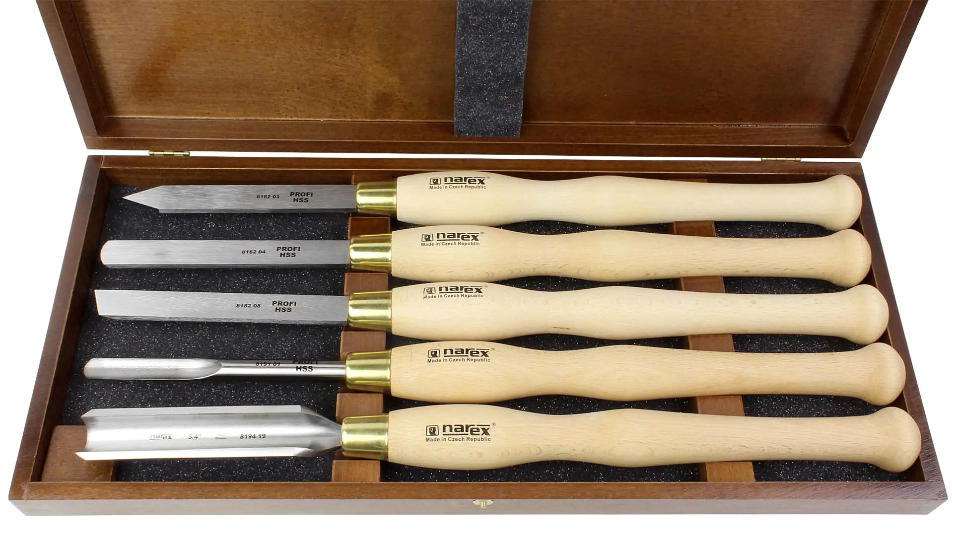 5 Piece Woodturning Set HSS in wooden box NAREX