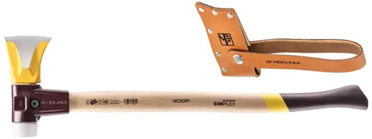 SIMPLEX splitting axe with log splitter wedge ribs, cast iron housing, handle 685 mm incl. leather cutting protection