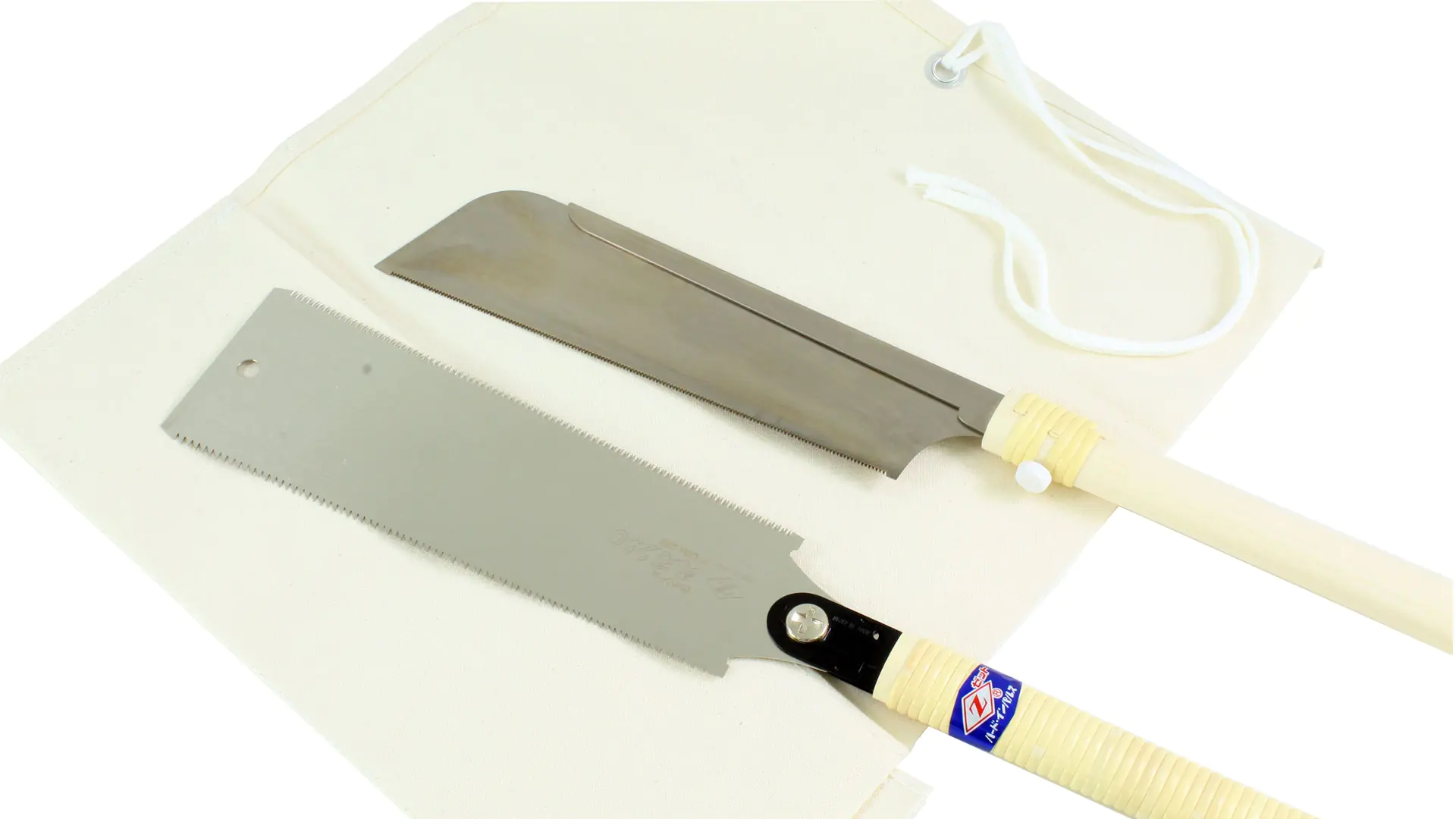 Set of 2 Japanese Saws consisting of Ryoba 313780 - Dozuki 312028 and Canvas Saw Holder 309858