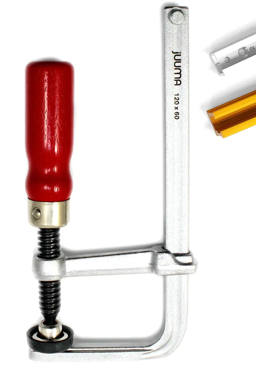 Clamp for T-Tracks 120/60 mm with Wooden Handle  P.P. Pad included jUUMA