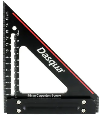 Carpenter's / joiner's square with mitre and stop, 175 mm ❘ BLACK-RED Plus ❘ DASQUA Carpenter's / joiner's square with mitre and stop, 175 mm ❘ BLACK-RED Plus ❘ DASQUA