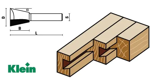 Dovetail Cutter TCT D=12.7mm B=13mm L=49mm Angle=14° S=8mm KLEIN Dovetail Cutter TCT D=12.7mm B=13mm L=49mm Angle=14° S=8mm KLEIN