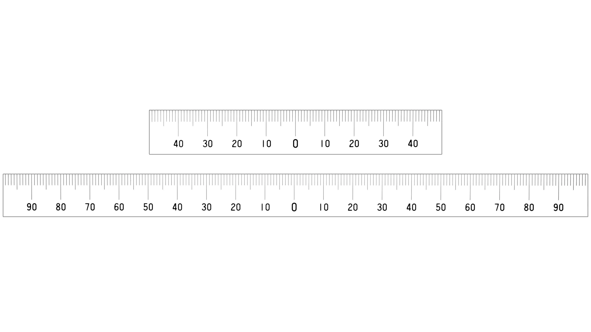 Steel rulers 0-point centered - mm scale at the top edge Steel rulers 0-point centered - mm scale at the top edge